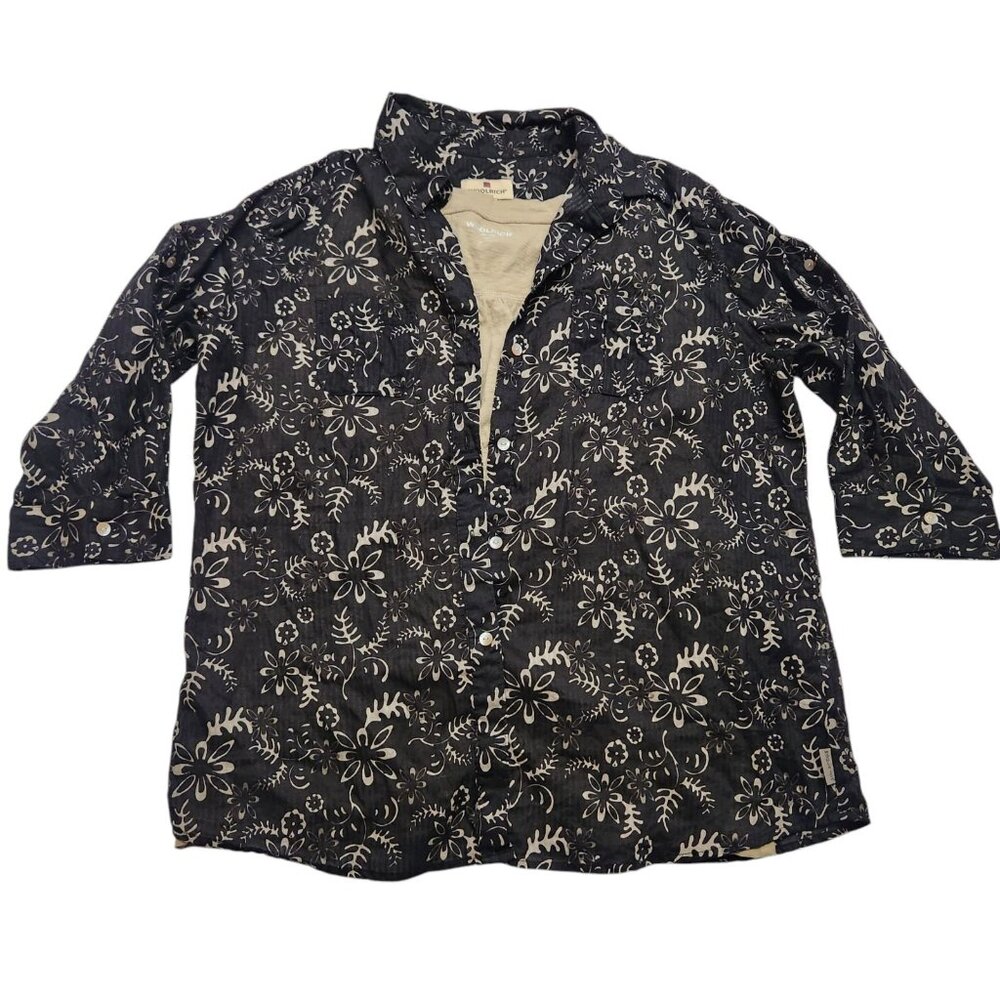Woolrich Womens Semi Sheer Button Up Tank Top Set Size XL Black and Tan Floral